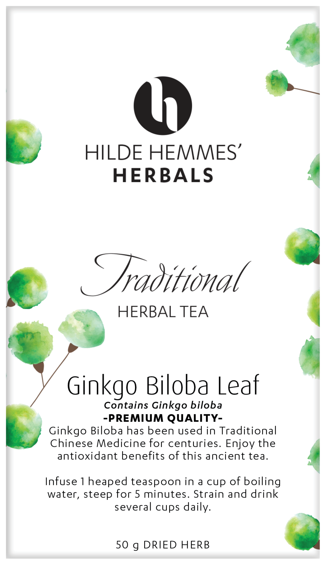 Hilde Hemmes Herbal&#39;s Tea Ginkgo Biloba Leaf 50g