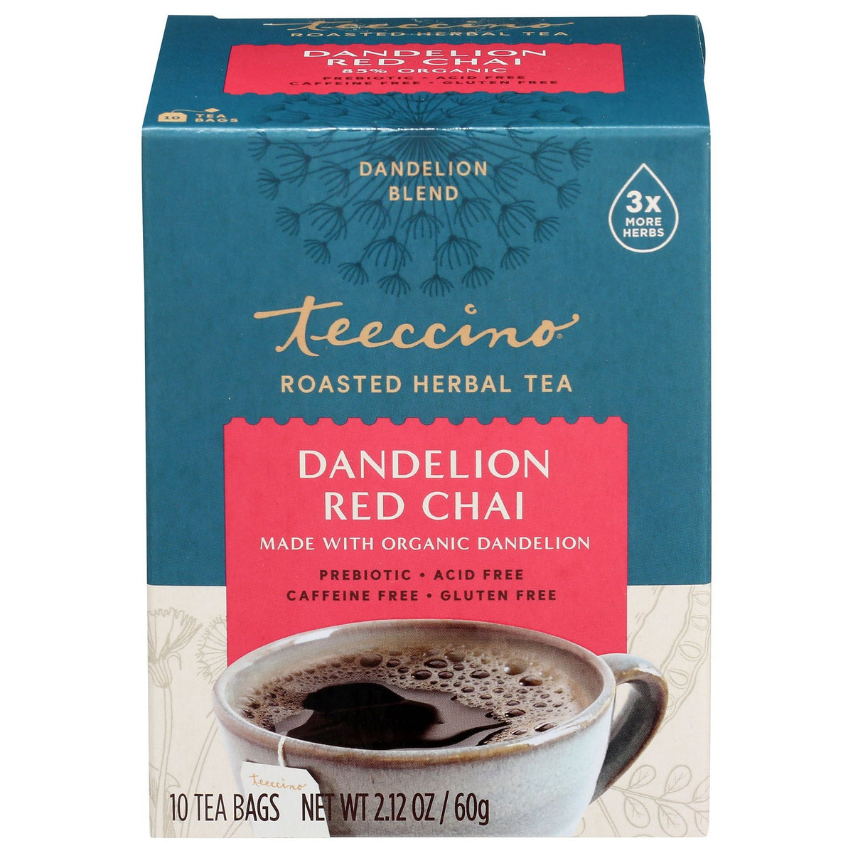 Teeccino Chicory Tea Dandelion Red Chai x 10 Tea Bags