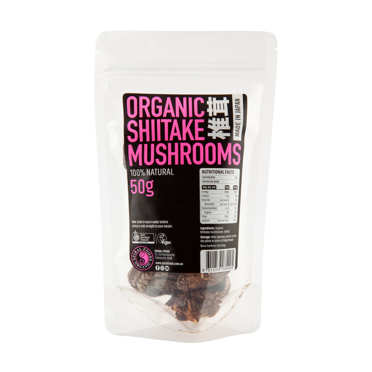 Spiral Organic Shiitake Mushrooms 50g