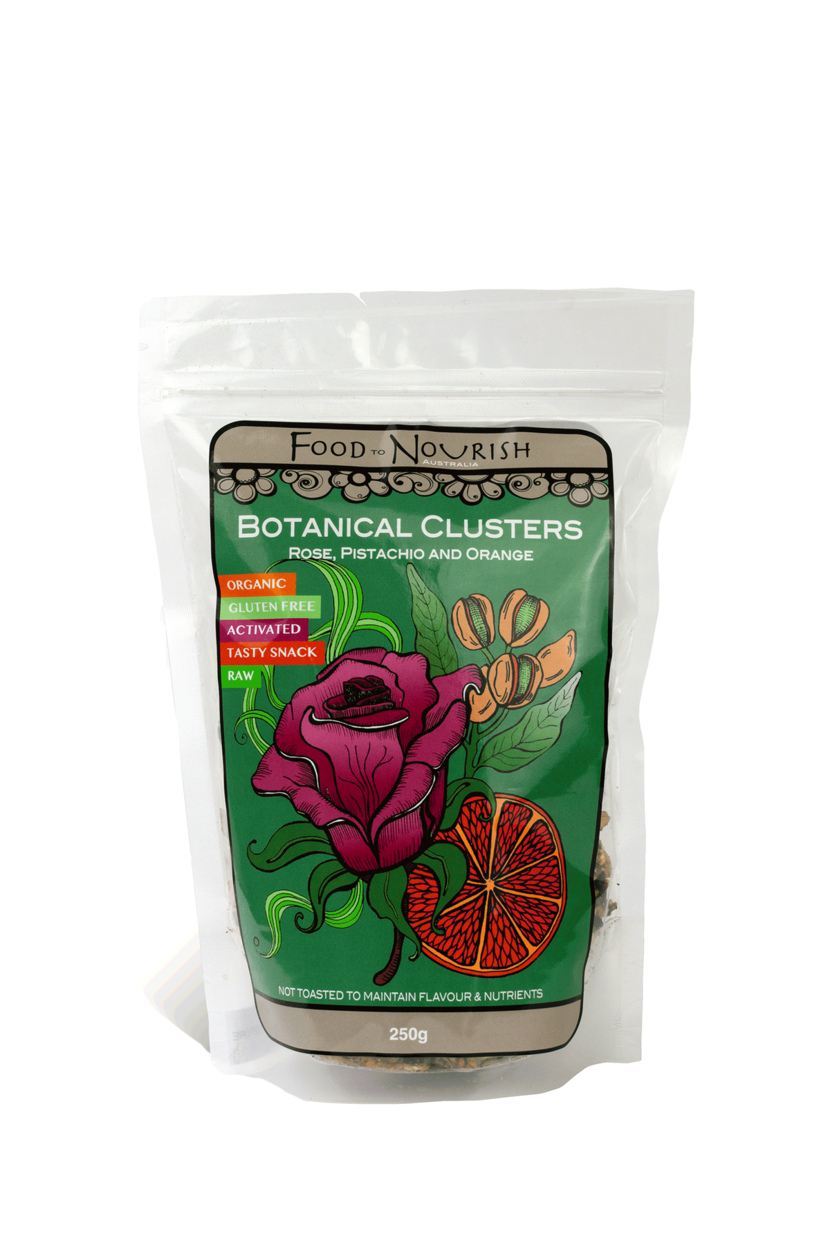 Food to Nourish Clusters Rose, Pistachio &amp; Ora 250g