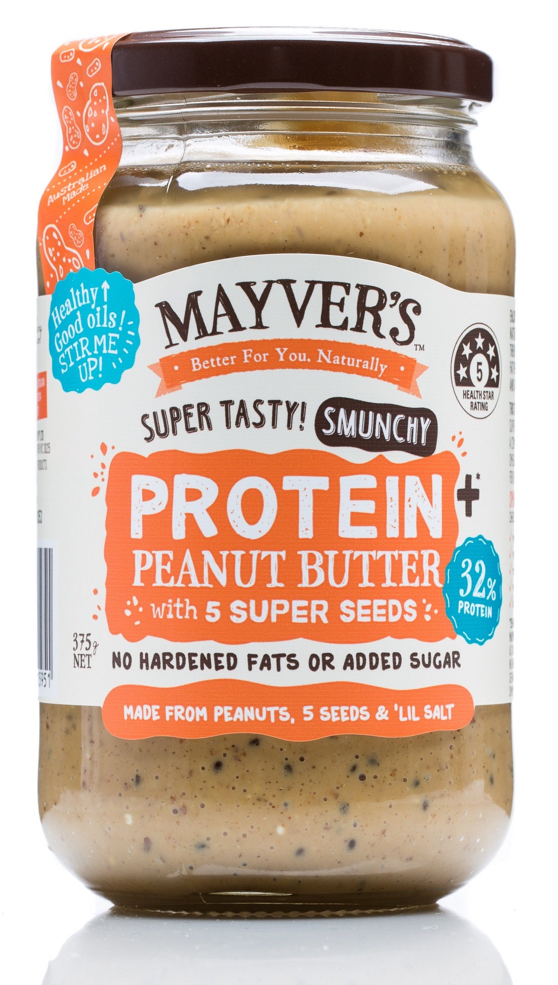 Mayver&#39;s Protein+ Peanut Butter w 5Seed 375g