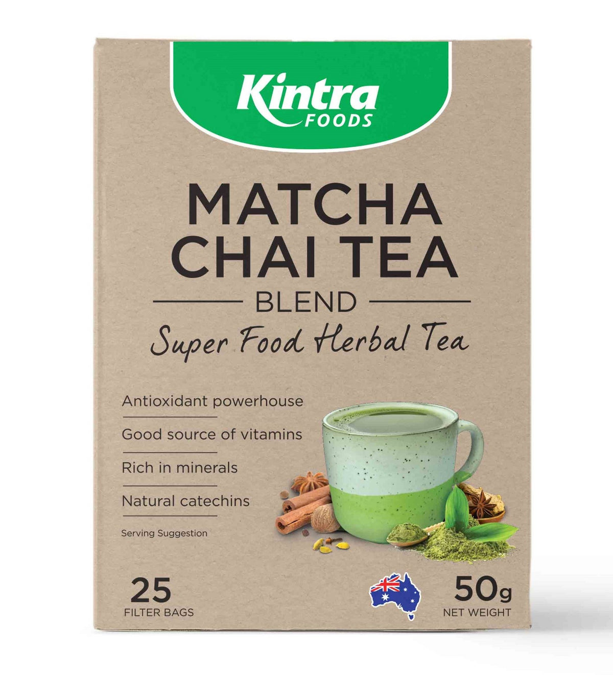 Kintra Foods Matcha Chai Tea Bags 50g x 25 Tea Bags