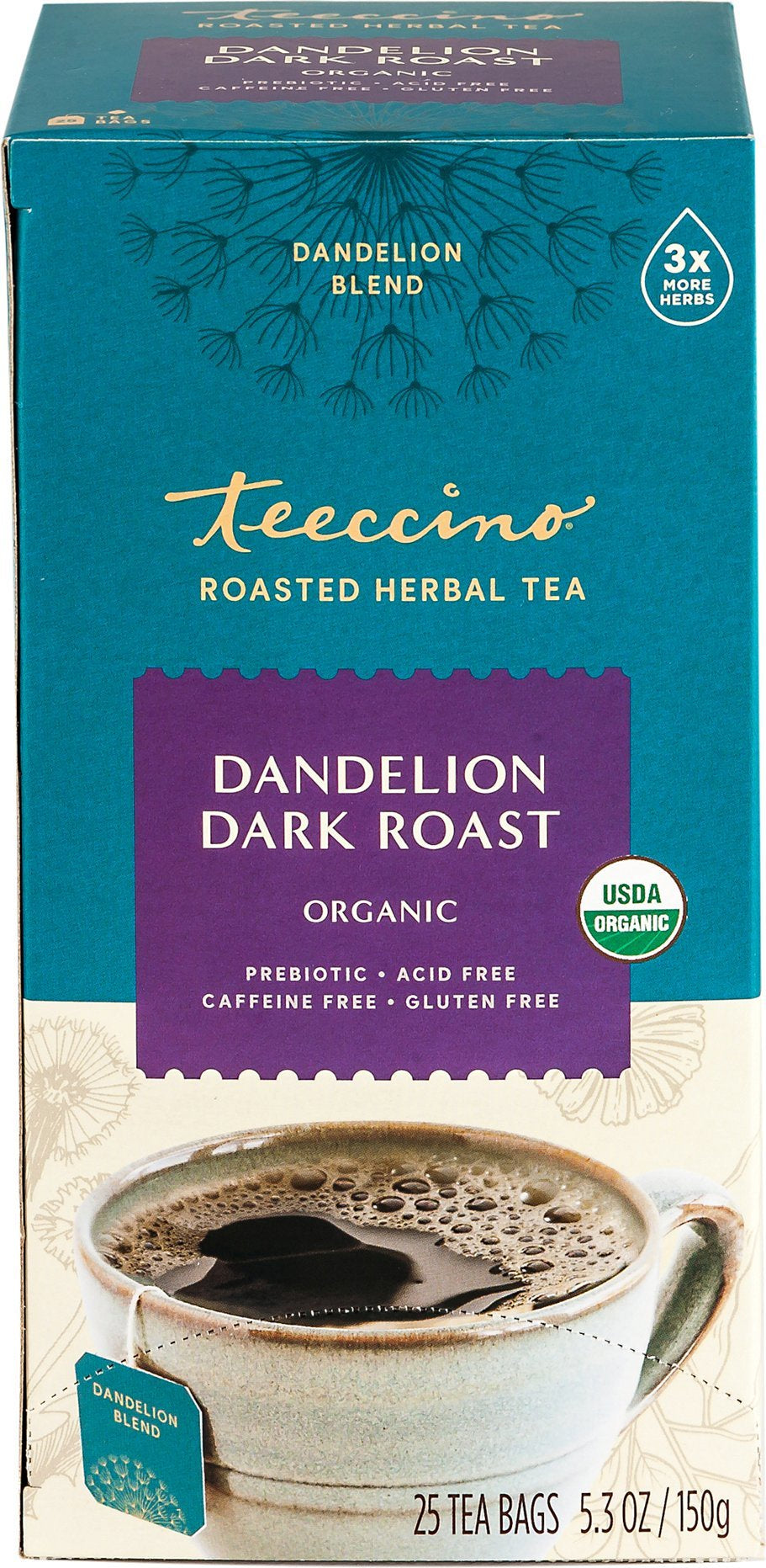 Teeccino Herbal Org Dandelion DarkRoast x 25 Tea Bags