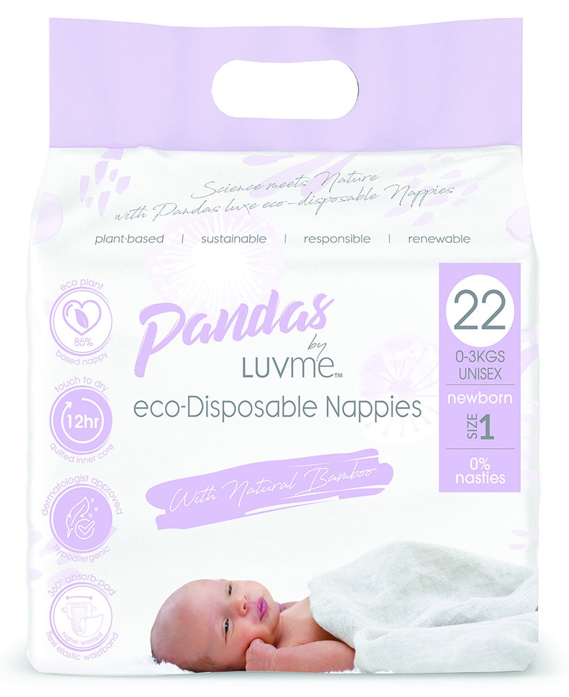 Pandas by Luvme ECO Disposable Nappies Newborn (0-3kgs) 22 Pk