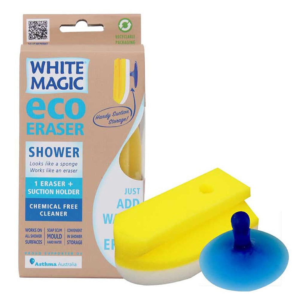 White Magic Eraser Sponge Shower w/Suction 1Pk