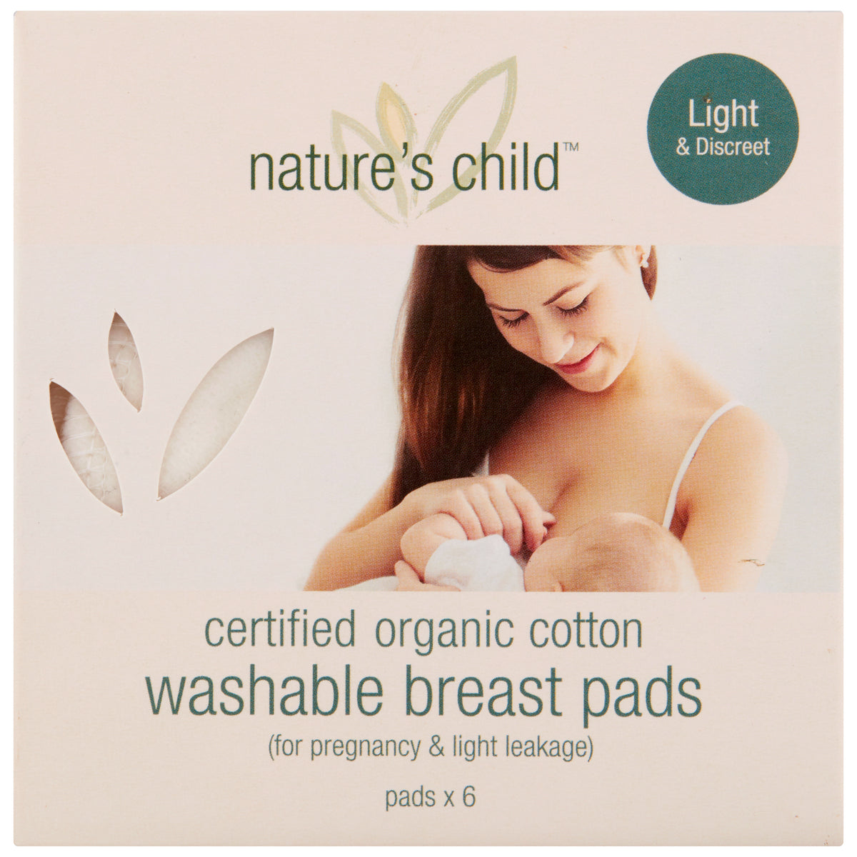 Nature&#39;s Child Reusable Breast Pads Organic Light &amp; Discreet 6pk