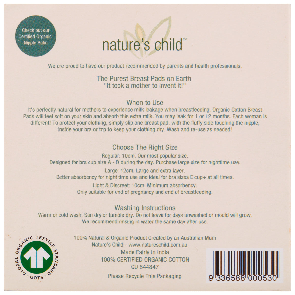 Nature&#39;s Child Reusable Breast Pads Organic Light &amp; Discreet 6pk