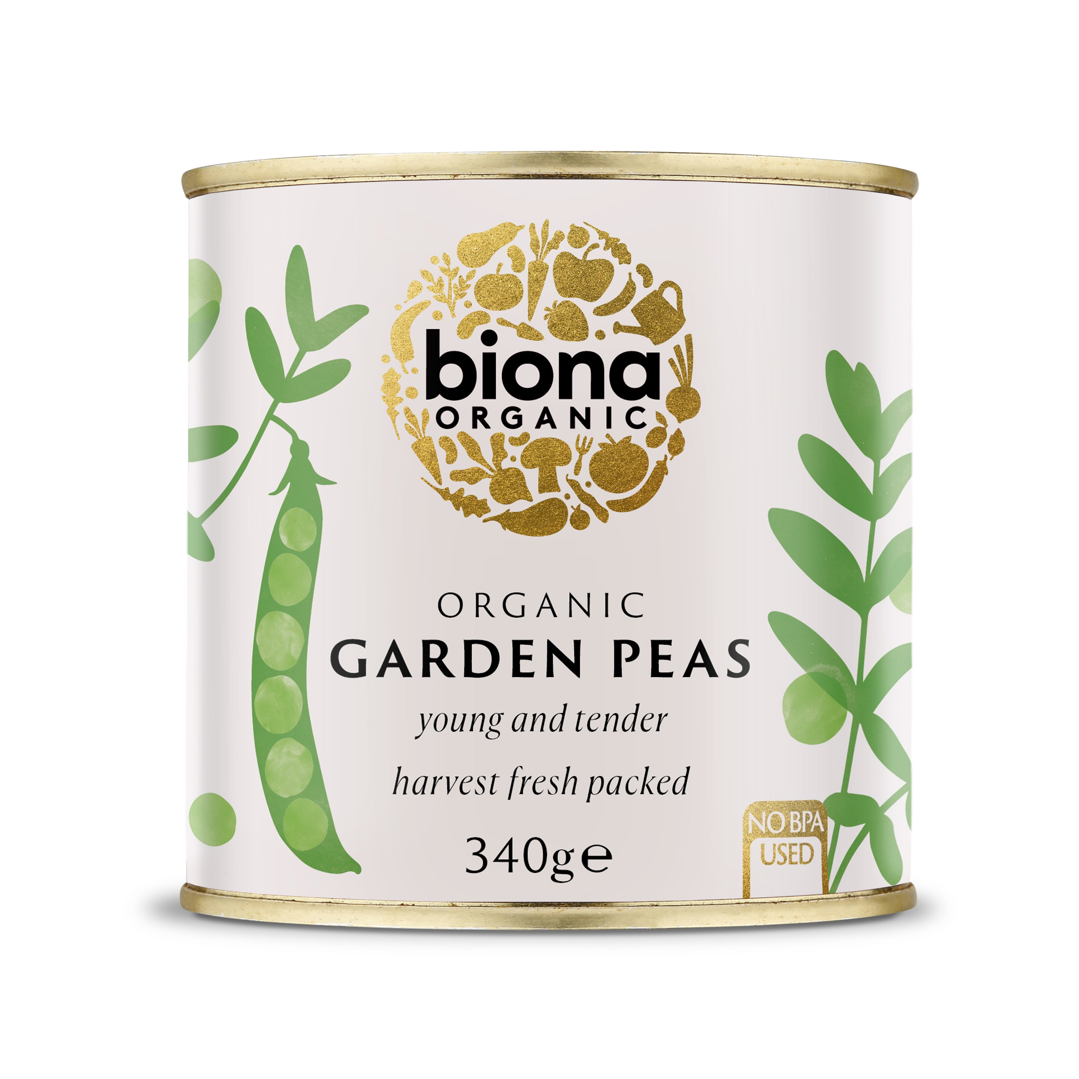 Biona Organic Garden Peas 340g, Harvest Fresh Packed