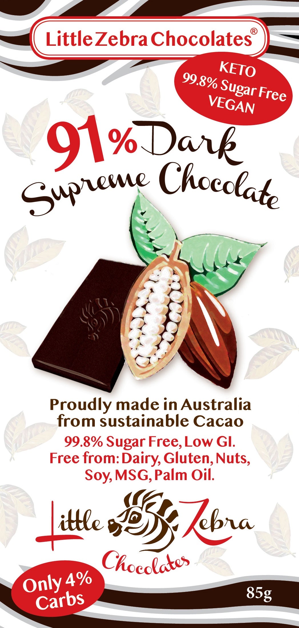 Little Zebra Chocolates 91% Dark Supreme Chocolate 85g