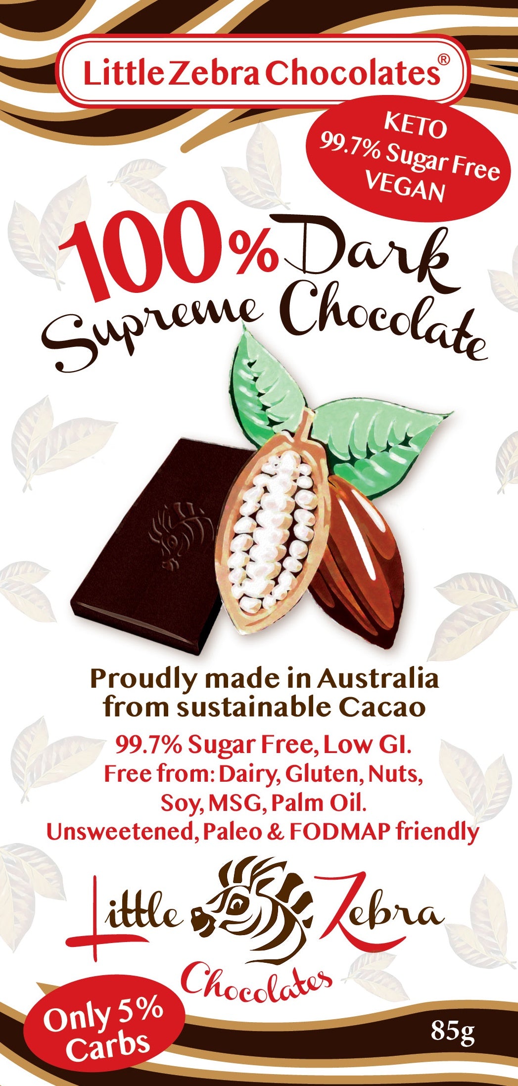 Little Zebra Chocolates 100% Dark Supreme Chocolate 85g