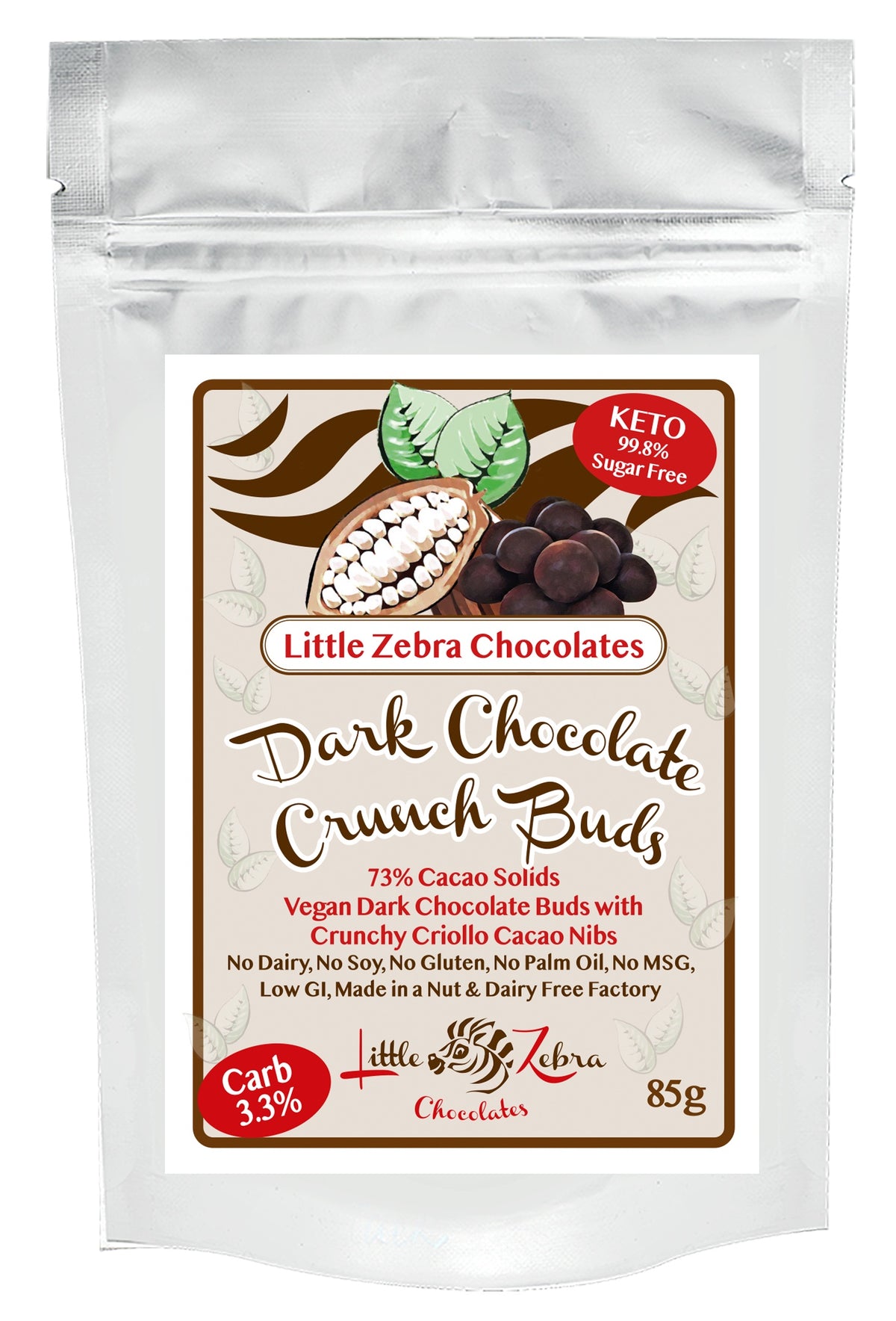 Little Zebra Chocolates Dark Chocolate Crunch Buds 85g