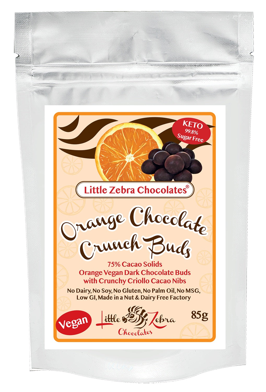 Little Zebra Chocolates Orange Chocolate Crunch Buds 85g