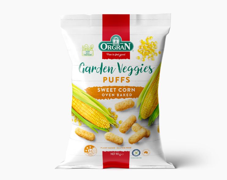Orgran Gluten Free Garden Veggie Puffs Sweet Corn 90g