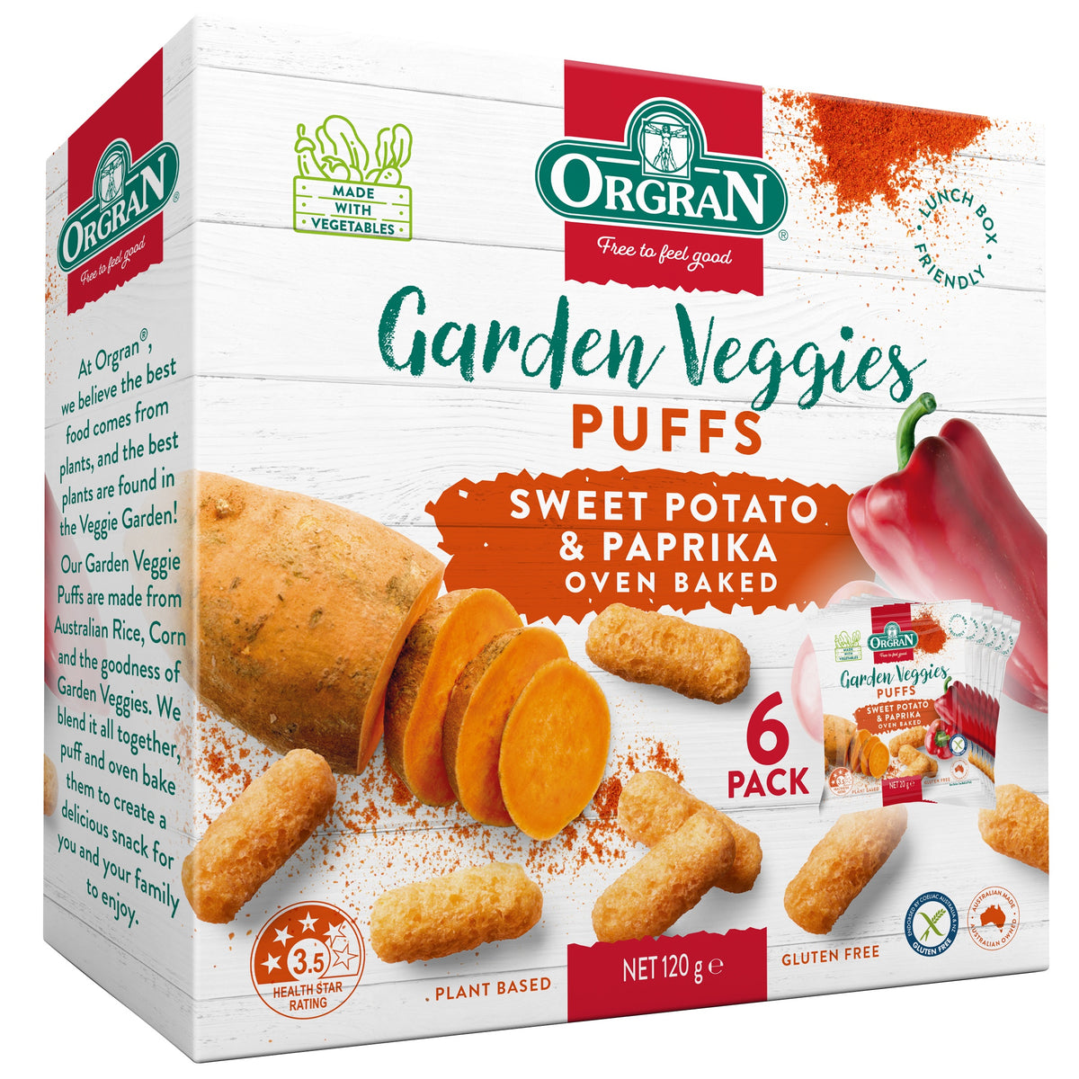 Orgran Gluten Free Garden Veggie Puffs M/P SwPot 6 x 20g