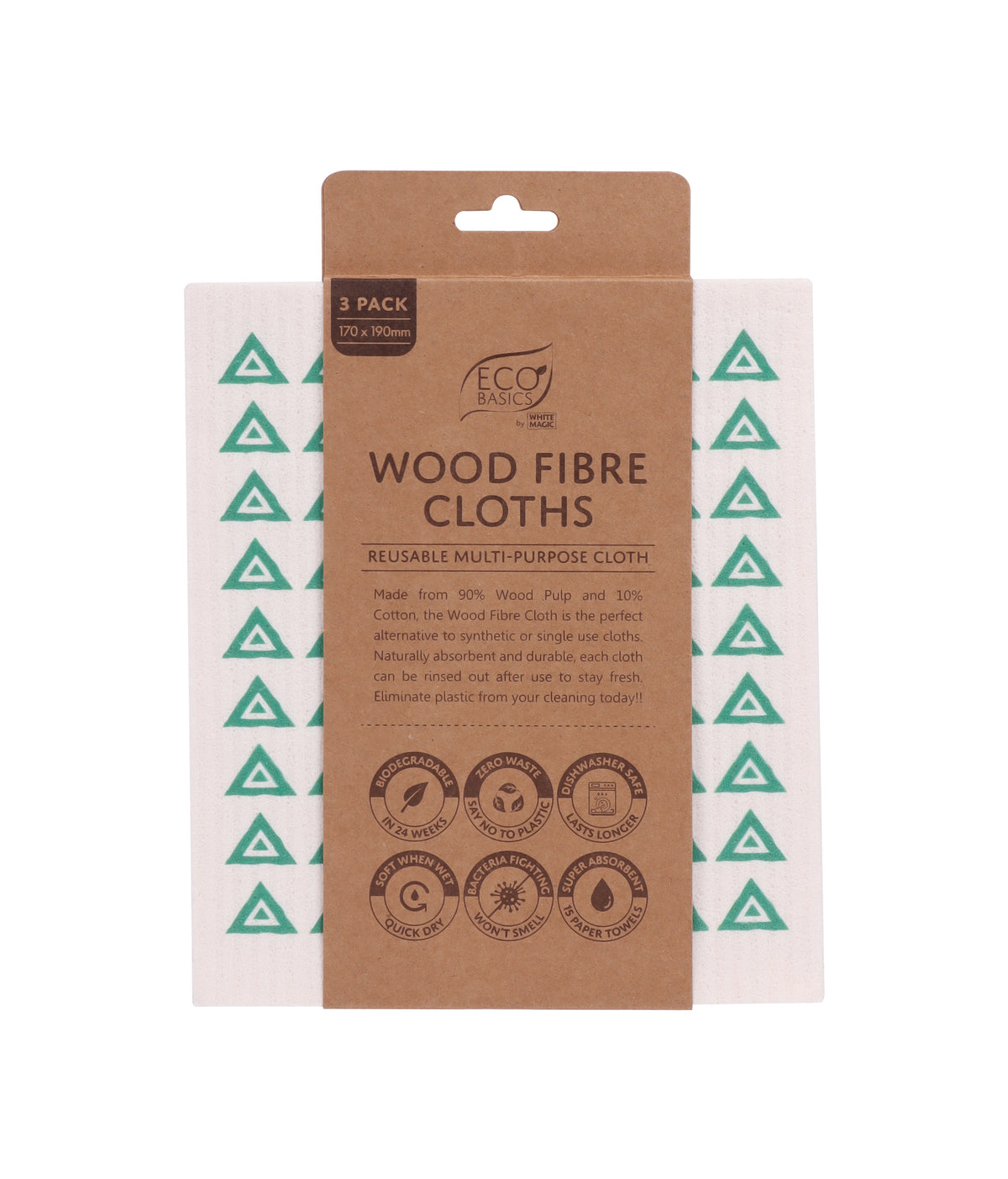 White Magic Eco Basics Wood Fibre Cloths 3pk