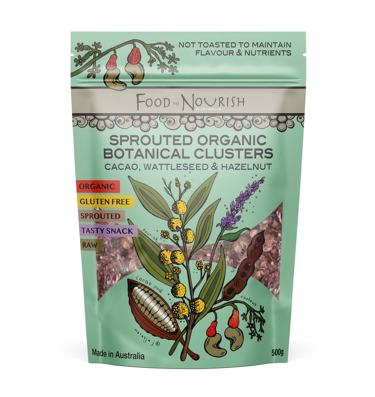 Food to Nourish Clusters Cacao Wattleseed 500g