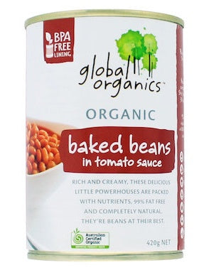 Global Organics Baked Beans In Tomato Sauce Or 420g