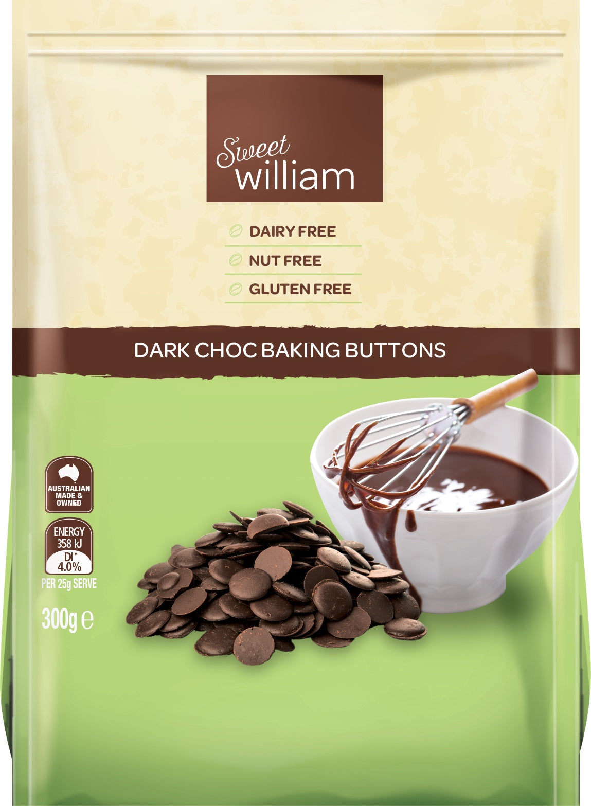 Sweet William Baking Buttons Dark Choc 300g